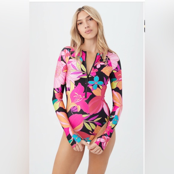 New! Trina Turk Solar Floral Long Sleeve Zip Up One‎ Piece Paddle Suit XS $182 - Picture 5 of 11